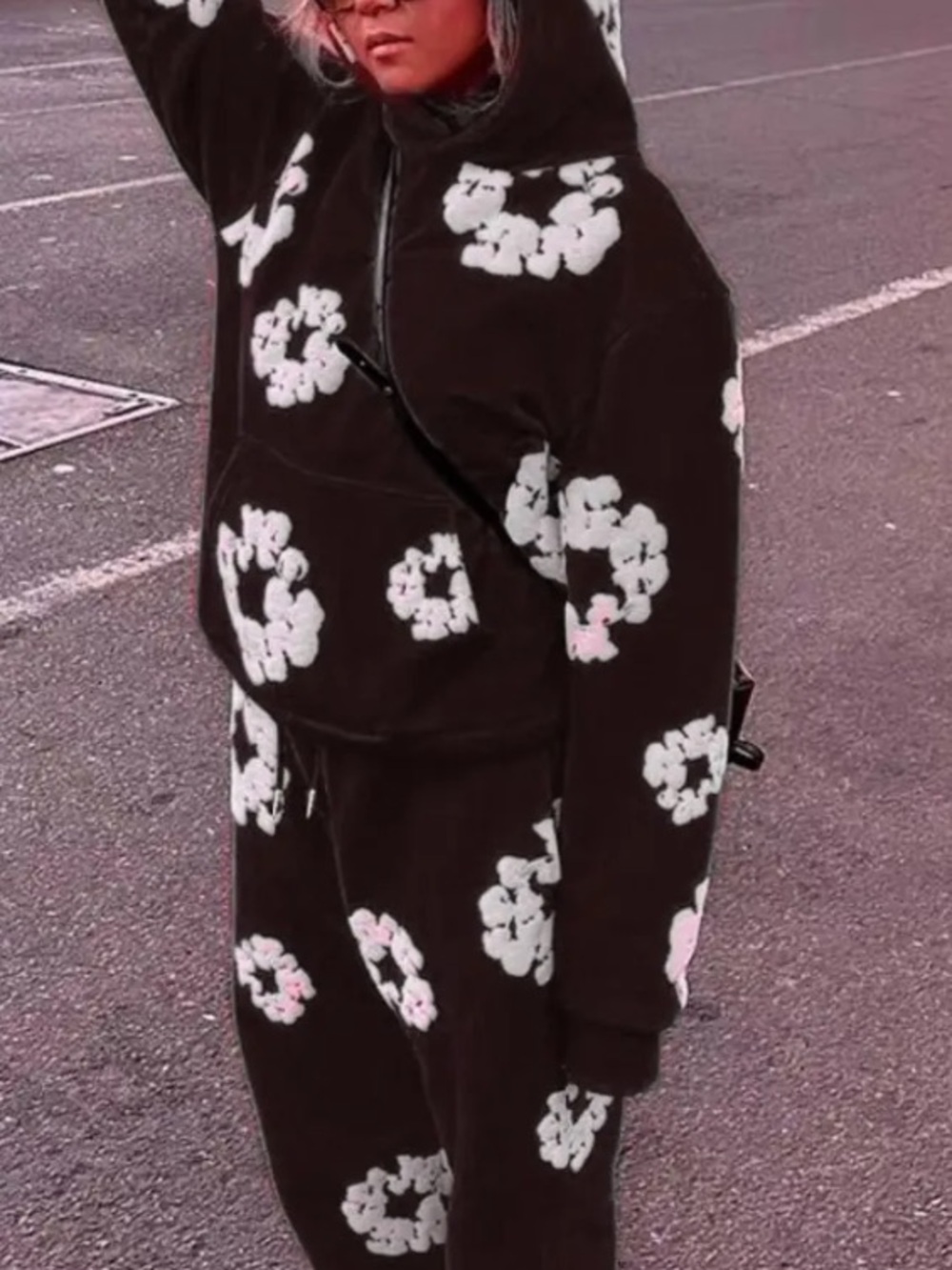 Unisex Tracksuit Set Black hooded sweatshirt and matching jogger pants| L
